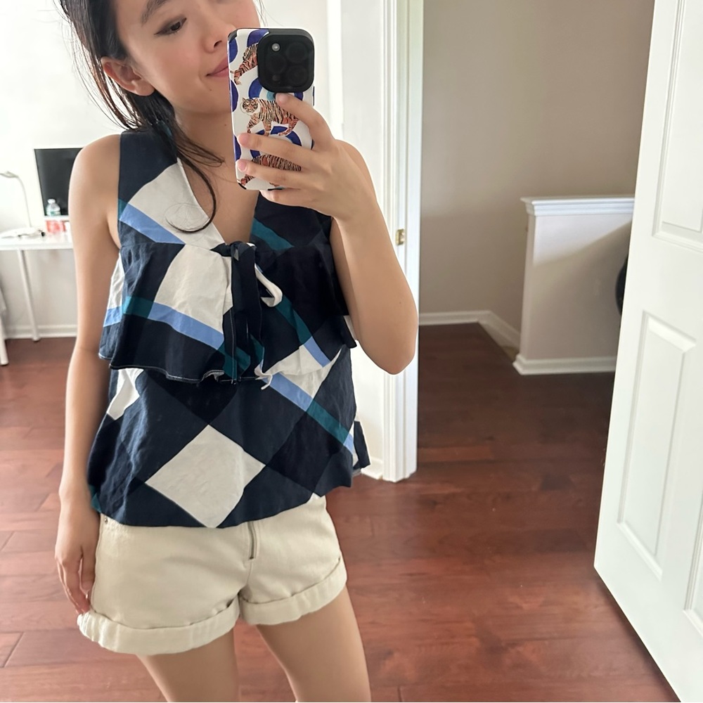Ann Taylor geometric tank top in blue checks in XS Petite (orig $49)